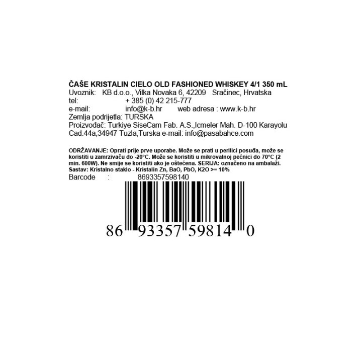 ČAŠE KRISTALIN CIELO OLD FASHIONED WHISKEY 4/1 350 mL