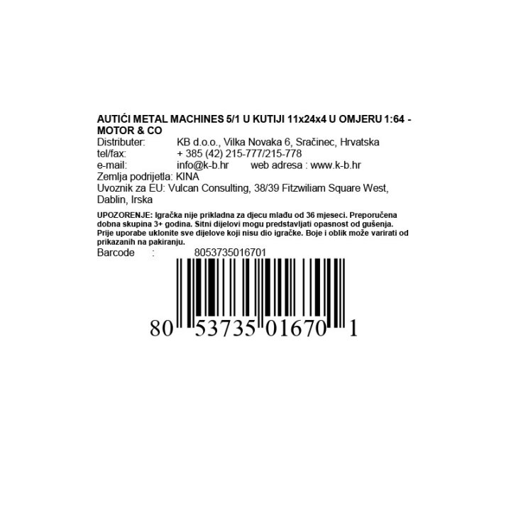 AUTIĆI METAL MACHINES 5/1 U KUTIJI 11x24x4 U OMJERU 1:64 - MOTOR & CO