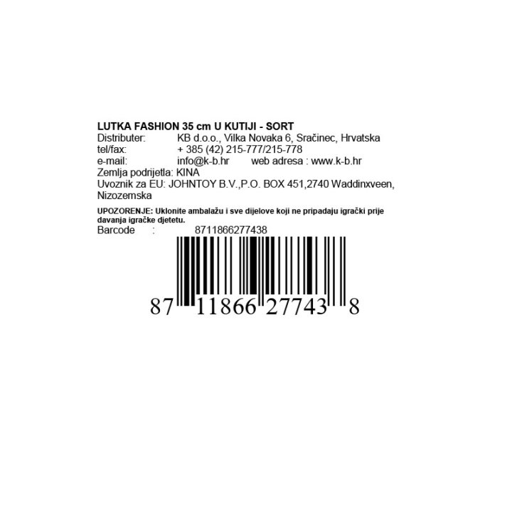 LUTKA FASHION 35 cm U KUTIJI - SORT