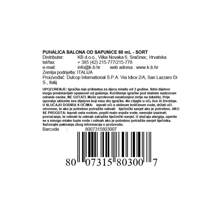 PUHALICA BALONA OD SAPUNICE 60 mL - SORT