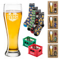 SET ČAŠA ZA PIVO S TISKOM 500ml + ČARAPA + OTVARAČ Rođen žedan U POKLON KUTIJI