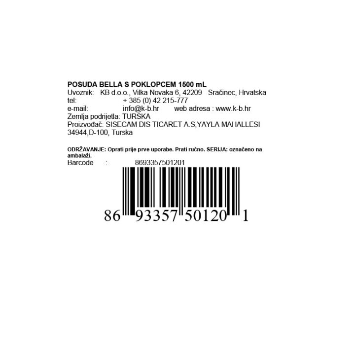 POSUDA BELLA S POKLOPCEM 1500 mL