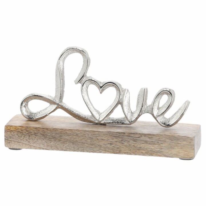 DEKORATIVNI NATPIS LOVE METALNI NA DRVENOM STALKU 15x8x5 cm