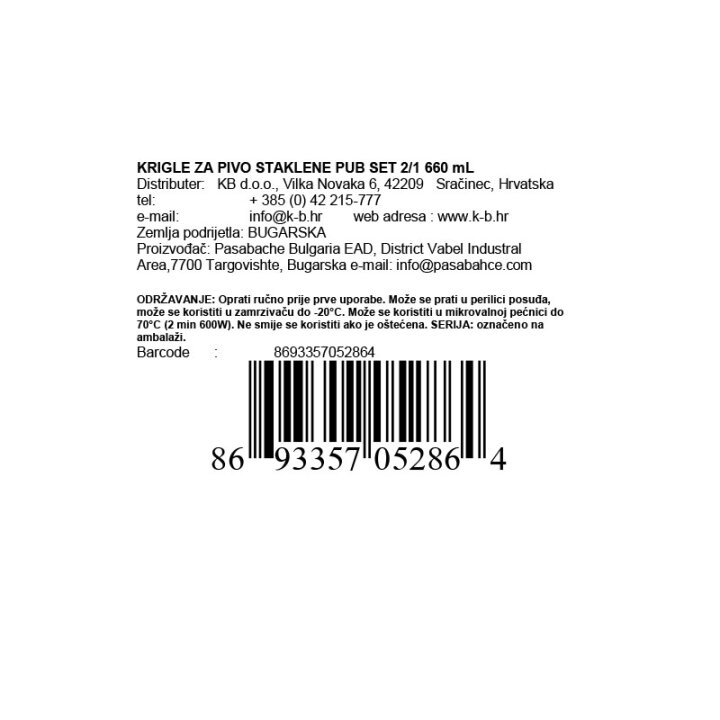 KRIGLE ZA PIVO STAKLENE PUB SET 2/1 660 mL