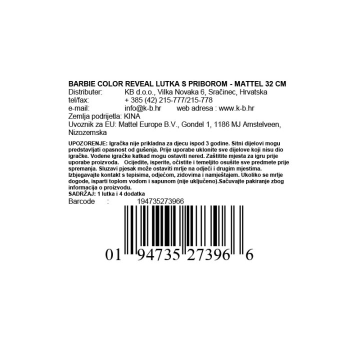 BARBIE COLOR REVEAL LUTKA S PRIBOROM - MATTEL 32 CM