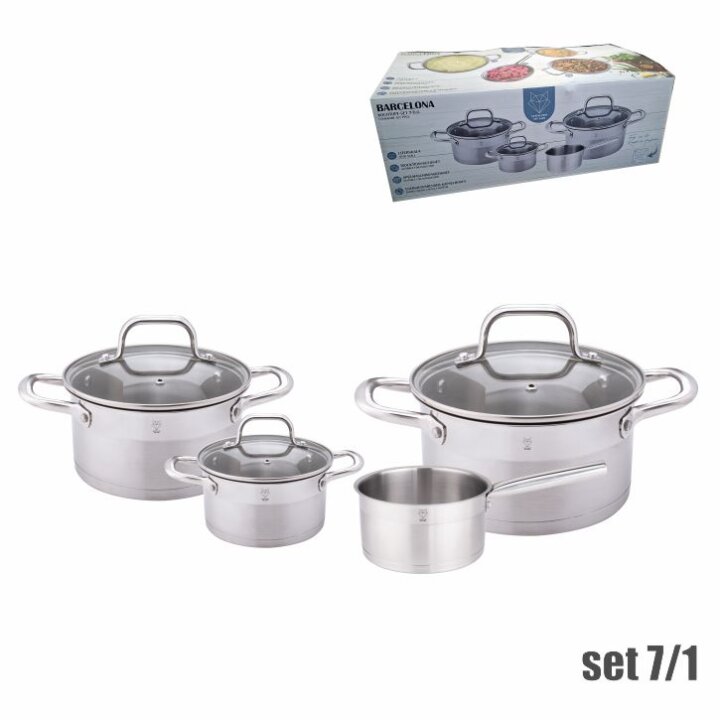 POSUĐE ZA KUHANJE INOX - 7 DIJELNI SET 1, 7L/ 1,7 L/ 3,3 L/ 5,6 L - BARCELONA