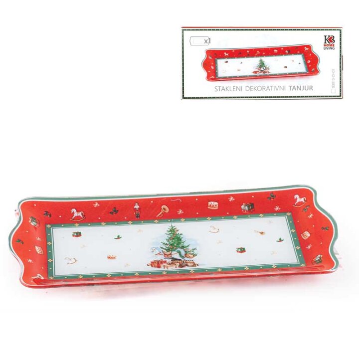 BOŽIĆNI STAKLENI DEKORATIVNI TANJUR ČETVRTASTI CHRISTMAS TREASURE 30x13 cm