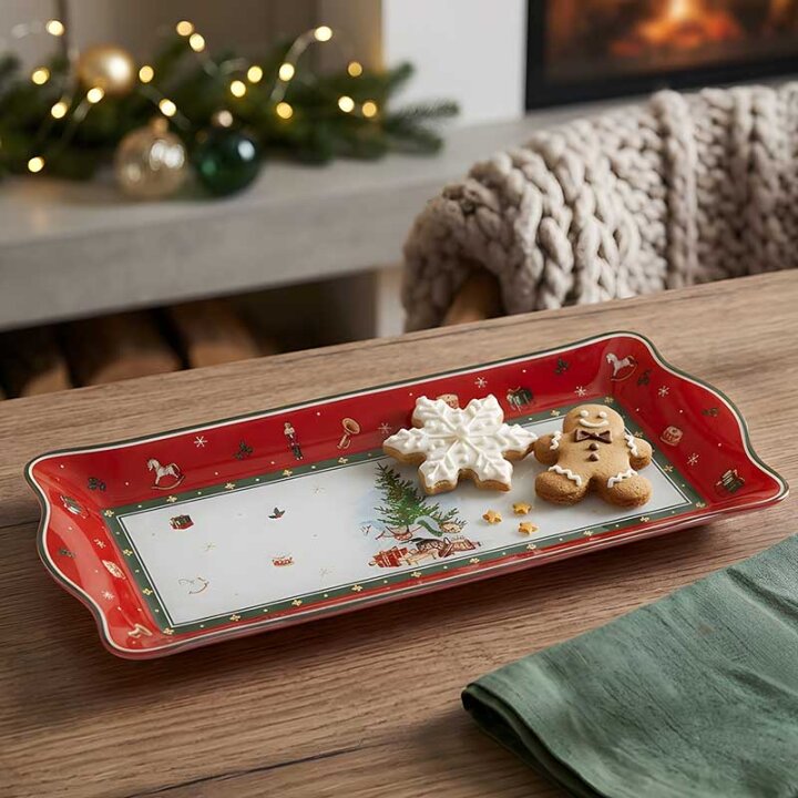 BOŽIĆNI STAKLENI DEKORATIVNI TANJUR ČETVRTASTI CHRISTMAS TREASURE 30x13 cm