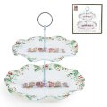 BOŽIĆNI STAKLENI DEKORATIVNI ETAŽER 2 NIVOA WINTER VILLAGE 27,5 CM