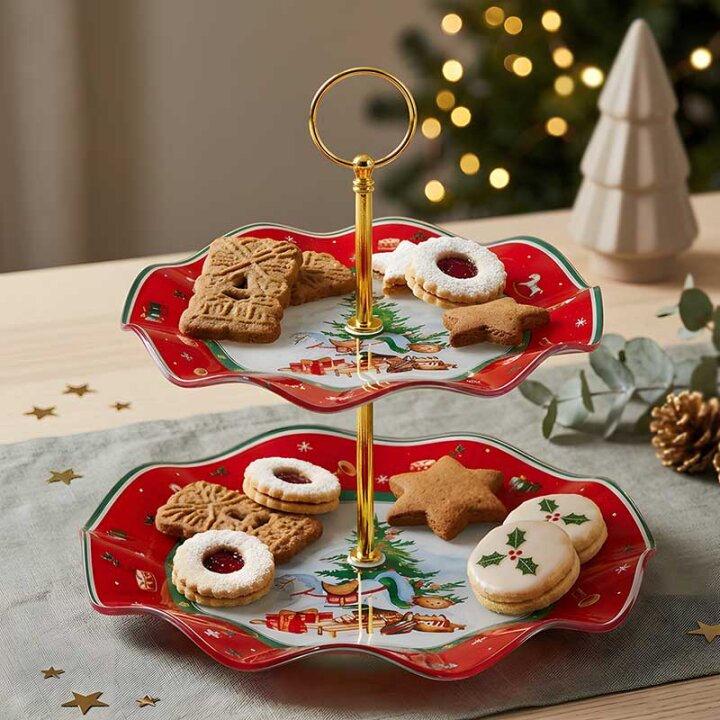 BOŽIĆNI STAKLENI DEKORATIVNI ETAŽER 2 NIVOA CHRISTMAS TREASURE 27,5 CM