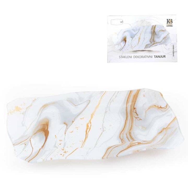 STAKLENI DEKORATIVNI TANJUR ČETVRTASTI S VALOVITIM RUBOM LUXE MARBLE 35,5 cm