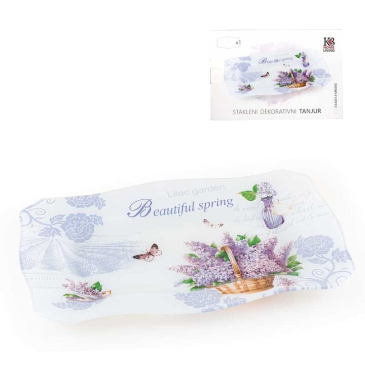 STAKLENI DEKORATIVNI TANJUR ČETVRTASTI S VALOVITIM RUBOM LILAC GARDEN 35,5 cm