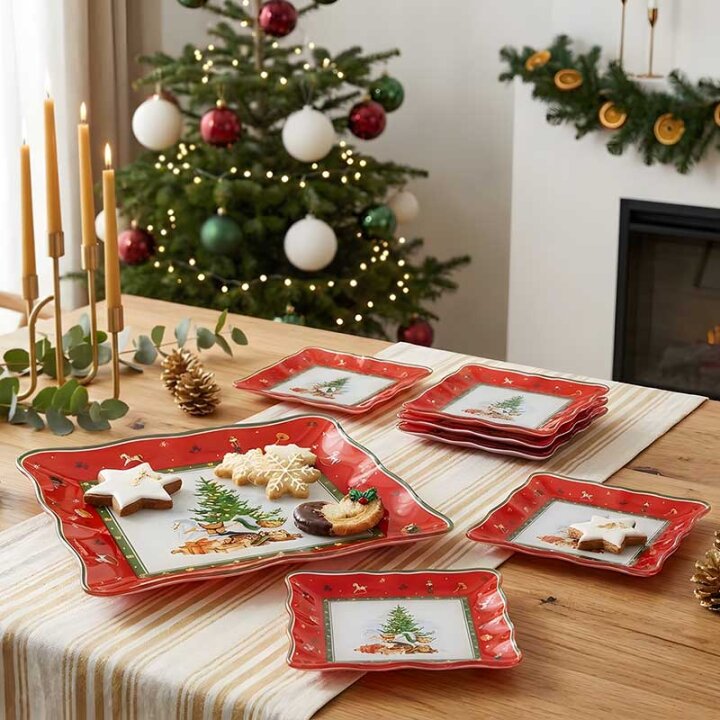 BOŽIĆNI STAKLENI DEKORATIVNI 7 DIJELNI SET TANJURA ZA KOLAČE CHRISTMAS TREASURE 30 / 17,5 cm