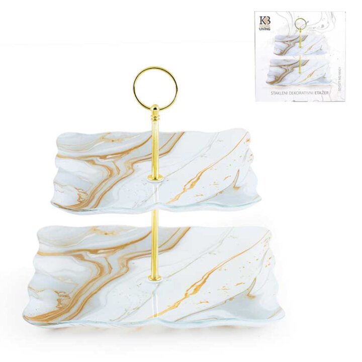 STAKLENI DEKORATIVNI ETAŽER 2 NIVOA LUXE MARBLE 24,7 / 19,7 cm