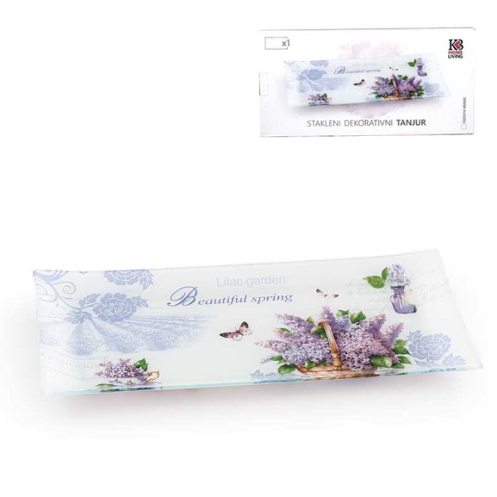 STAKLENI DEKORATIVNI TANJUR ČETVRTASTI LILAC GARDEN 33x16 cm