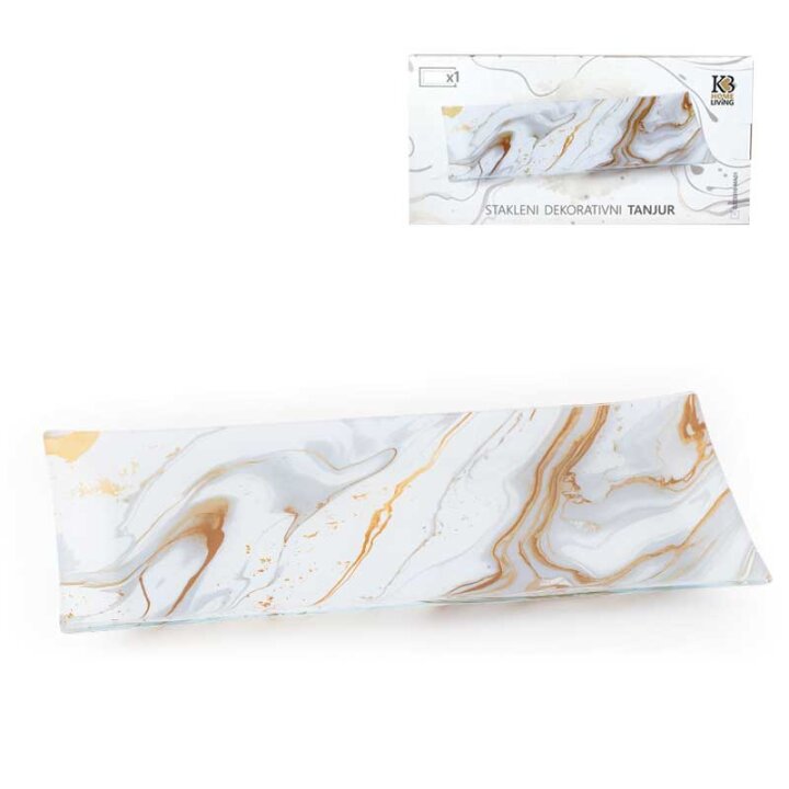 STAKLENI DEKORATIVNI TANJUR ČETVRTASTI LUXE MARBLE 33x16 cm