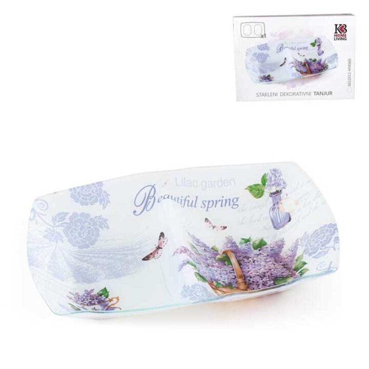 STAKLENA DEKORATIVNA ZDJELICA S PREGRADOM LILAC GARDEN 28 cm