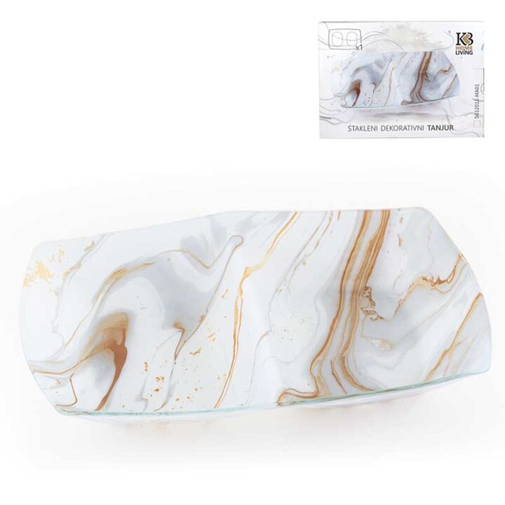 STAKLENA DEKORATIVNA ZDJELICA S PREGRADOM LUXE MARBLE 28 cm