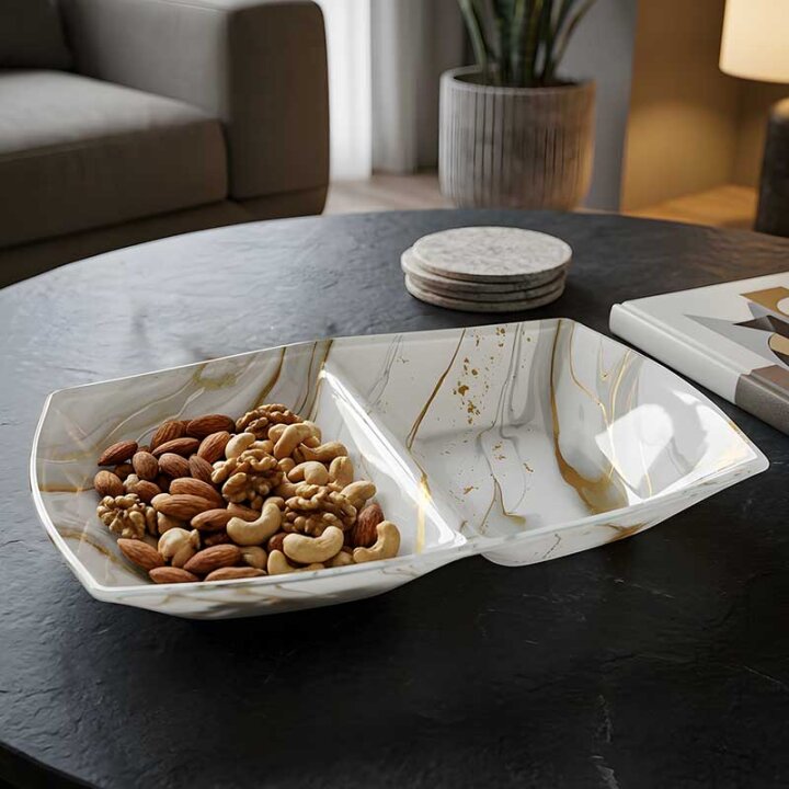 STAKLENA DEKORATIVNA ZDJELICA S PREGRADOM LUXE MARBLE 28 cm