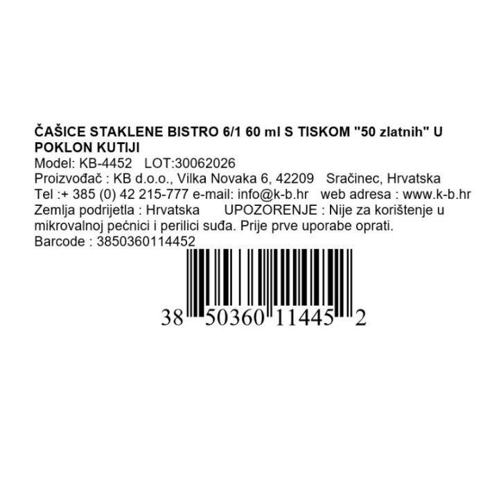 ČAŠICE STAKLENE 6/1 60 ml S TISKOM 