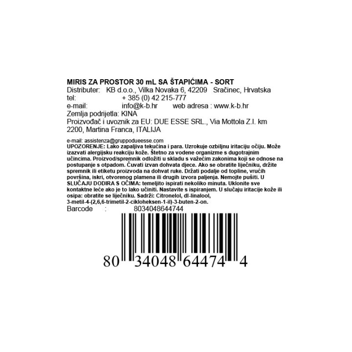MIRIS ZA PROSTOR 30 mL SA ŠTAPIĆIMA - SORT