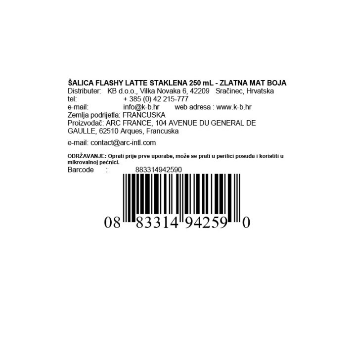 ŠALICA FLASHY LATTE STAKLENA 250 mL - ZLATNA MAT BOJA