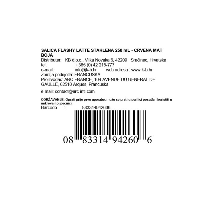 ŠALICA FLASHY LATTE STAKLENA 250 mL - CRVENA MAT BOJA