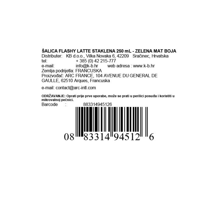 ŠALICA FLASHY LATTE STAKLENA 250 mL - ZELENA MAT BOJA