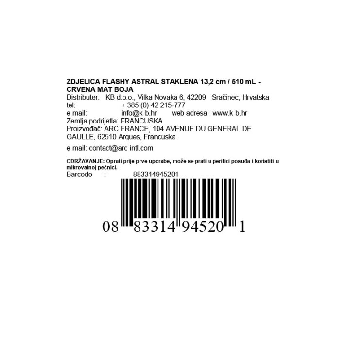 ZDJELICA FLASHY ASTRAL STAKLENA 13,2 cm / 510 mL - CRVENA MAT BOJA