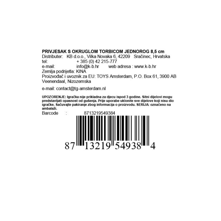 PRIVJESAK S OKRUGLOM TORBICOM JEDNOROG 8,5 cm
