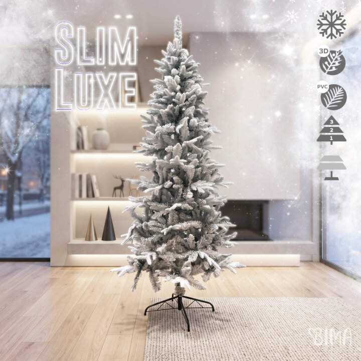 BOŽIĆNO DRVCE SLIM LUXE SA SNIJEGOM I METALNIM STALKOM 180 cm