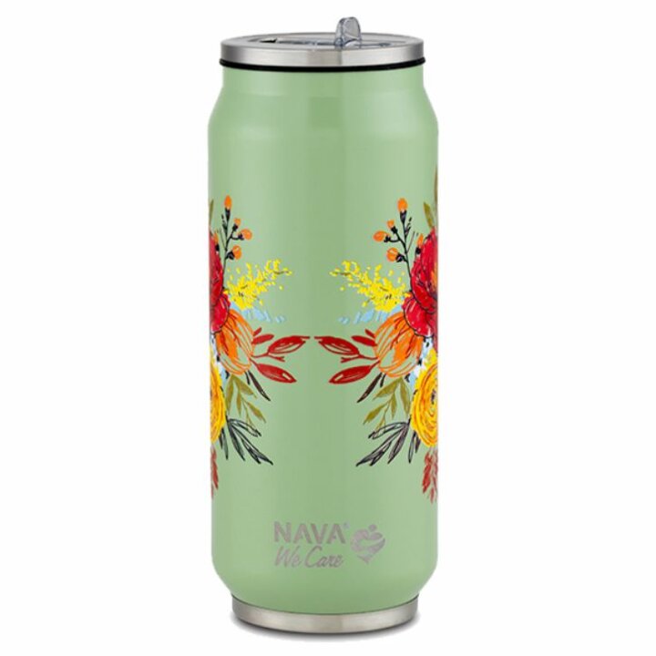 PUTNA TERMOS ŠALICA INOX DEKORIRANA GREEN FLORAL 500 mL SA SLAMKOM - WE CARE