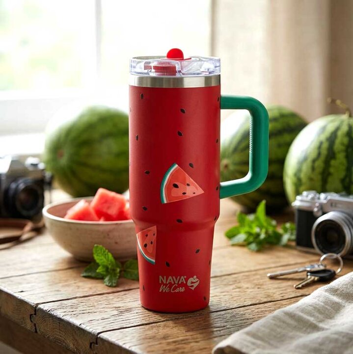 PUTNA TERMOS ŠALICA INOX DEKORIRANA LUBENICA 900 mL SA SLAMKOM - WE CARE