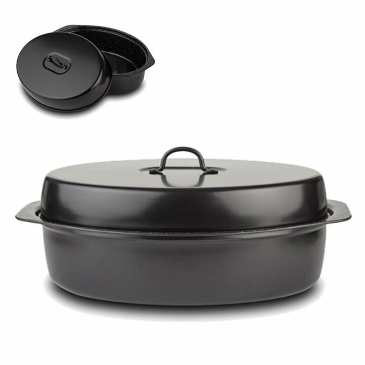 PEKAČ OVALNI S POKLOPCEM NATURE 42 cm ČELIČNI S NEPRIJANJAJUĆIM PREMAZOM 6,5 L