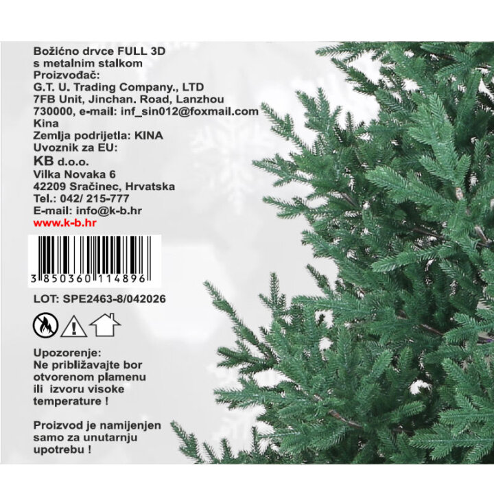 BOŽIĆNO DRVCE EVERGREEN LUXE FULL 3D S METALNIM STALKOM 240 CM