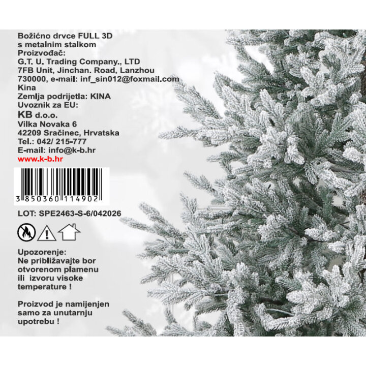 BOŽIĆNO DRVCE SNOW PRESTIGE FULL 3D S METALNIM STALKOM 180 CM