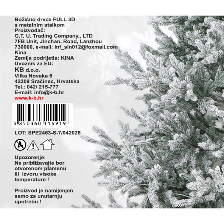 BOŽIĆNO DRVCE SNOW PRESTIGE FULL 3D S METALNIM STALKOM 210 CM