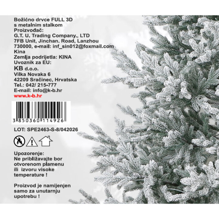 BOŽIĆNO DRVCE SNOW PRESTIGE FULL 3D S METALNIM STALKOM 240 CM