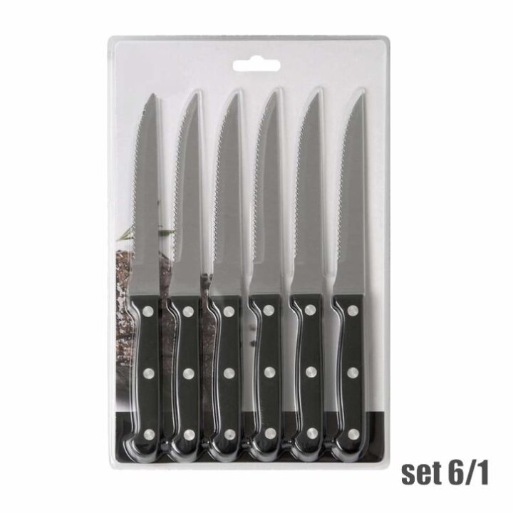 NOŽEVI ZA ODREZAK INOX S CRNOM DRŠKOM 6/1 NA BLISTERU 21,3 cm
