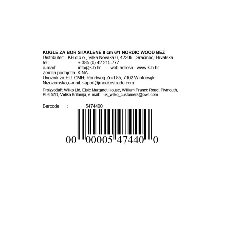 KUGLE ZA BOR STAKLENE 8 cm 6/1 NORDIC WOOD BEŽ