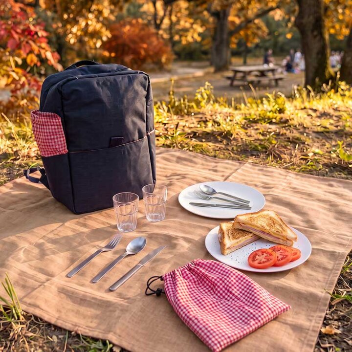 TERMO RUKSAK ZA PIKNIK SA PRIBOROM PLAVI 16×28×41 cm