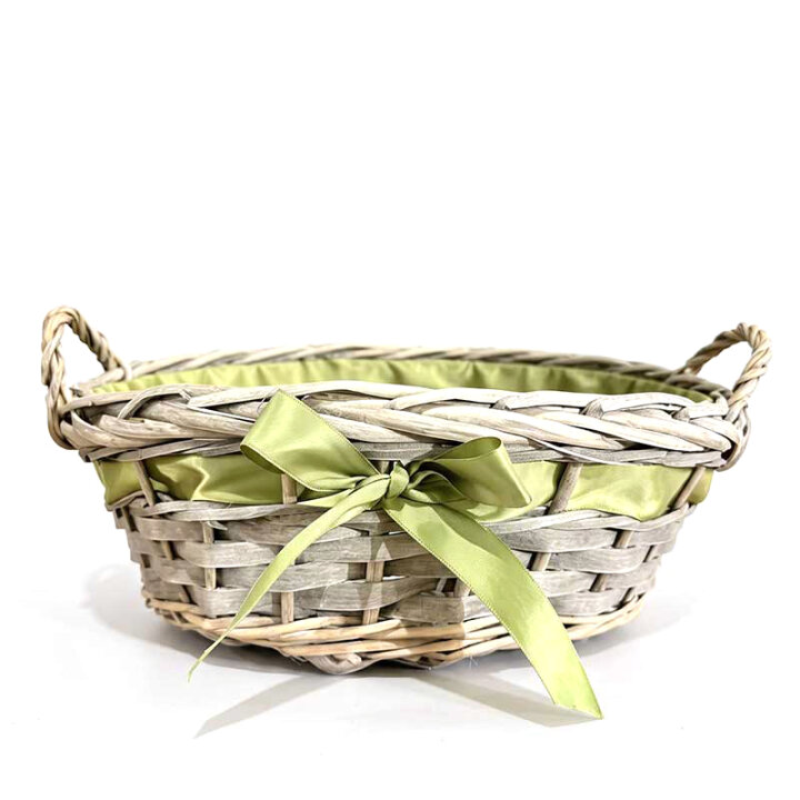 KOŠARA PLETENA ISPRANO SIVA S DRŠKAMA I ZELENOM MAŠNOM 35 cm X 12 cm