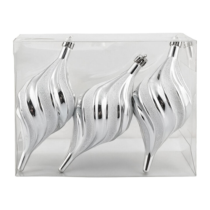 KUGLE ZA BOR OVALNE 12 cm 3/1 - SPIRALNO SREBRNE