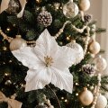 BIJELI CVIJET S GLITEROM BOŽIĆNA DEKORACIJA 21 cm