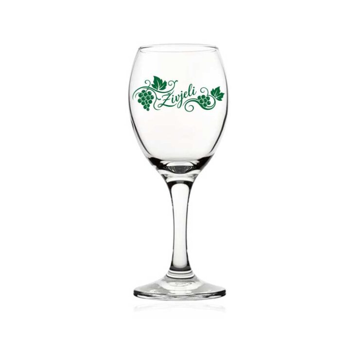 ČAŠA STAKLENA ZA VINO 255 ml S TISKOM VINSKI MOTIV - Živjeli 1/1