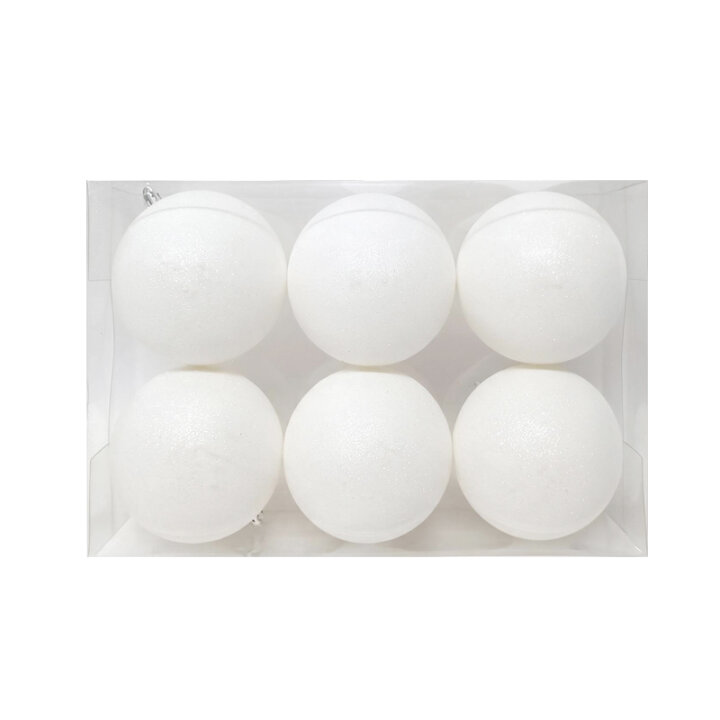 KUGLE ZA BOR 6/1 GLITER BIJELE U  KUTIJI PVC 10 cm