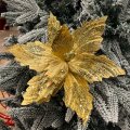 CVIJET ZLATNI S GLITEROM BOŽIĆNA  DEKORACIJA 30 cm