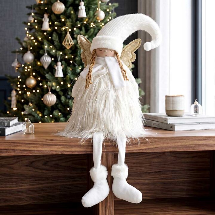 BOŽIĆNA DEKORACIJA VILA SJEDEĆA ZLATNO-BIJELA 60 cm