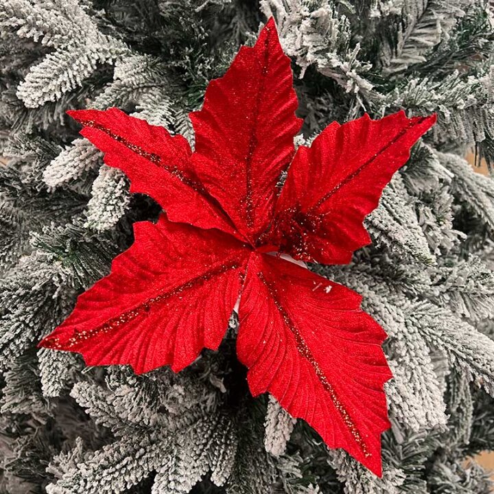 CVIJET CRVENI S GLITEROM BOŽIĆNA DEKORACIJA 24 cm