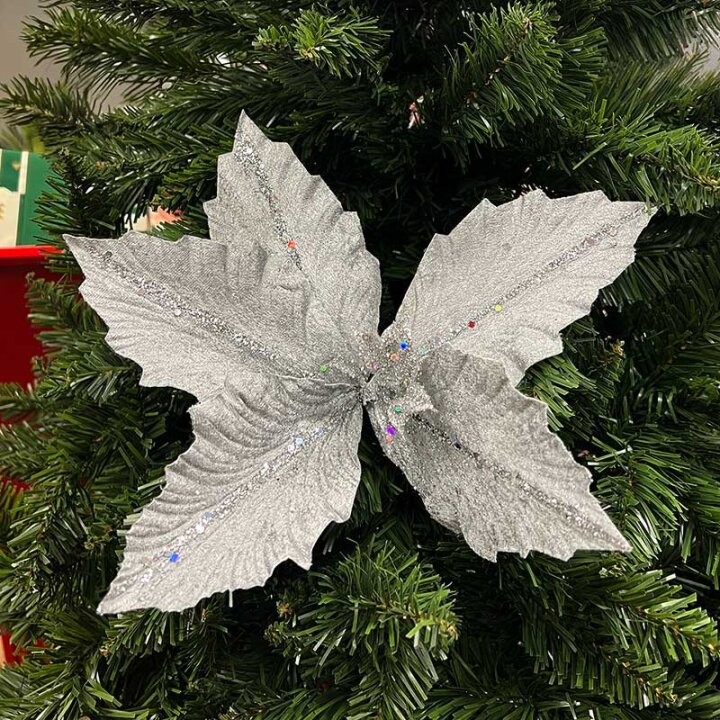 CVIJET SREBRNI S GLITEROM BOŽIĆNA DEKORACIJA 24 cm